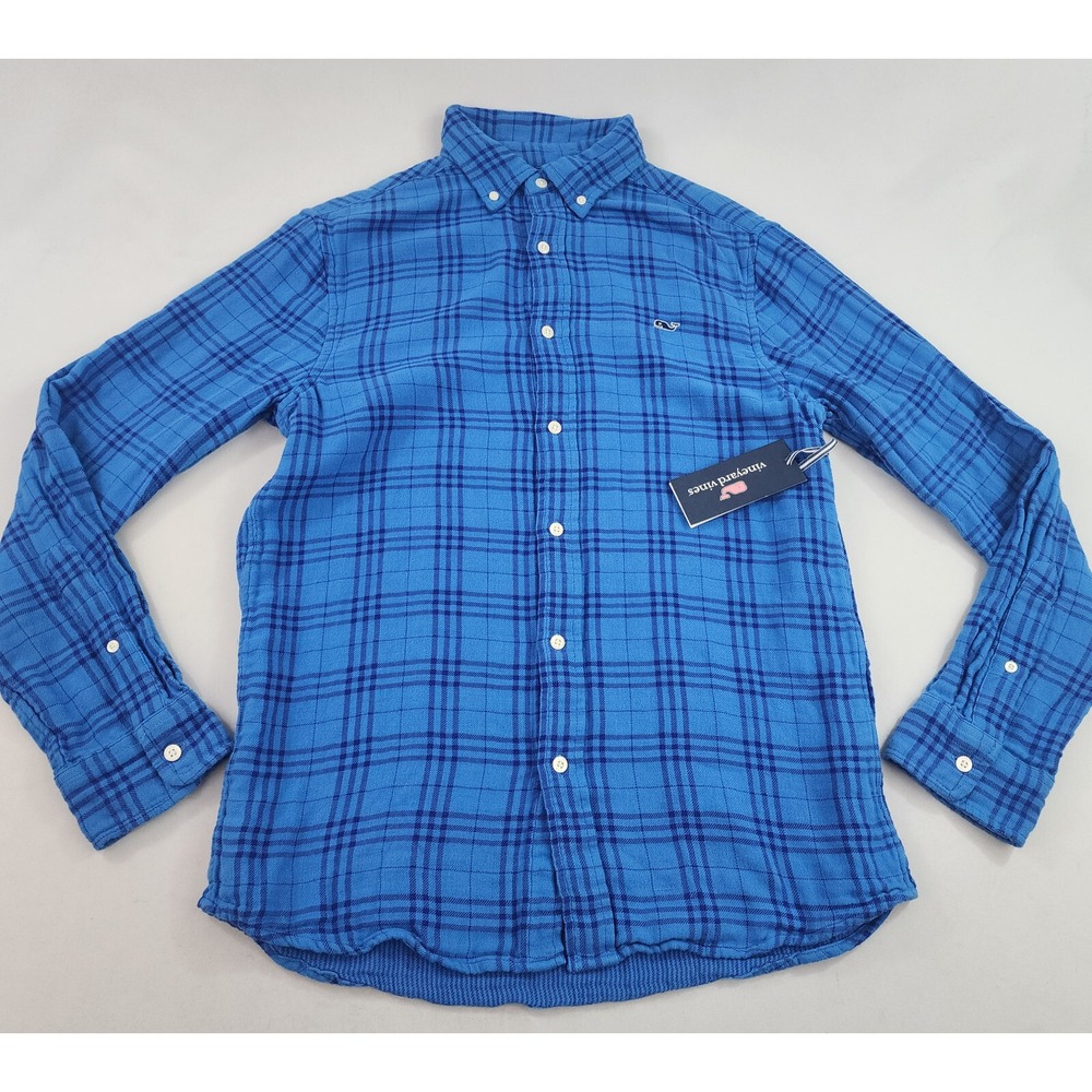 Vineyard Vines Mens Blue Check Flannel Classic Fit Whale Shirt S 1W011992